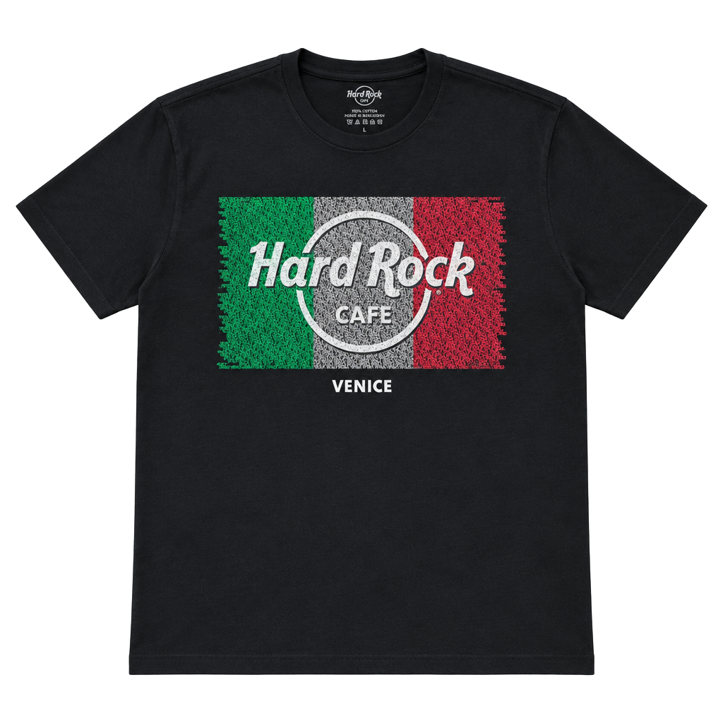 Hard Rock Cafe Venice T-Shirt Size XL Black Italian Flag Graphic 1