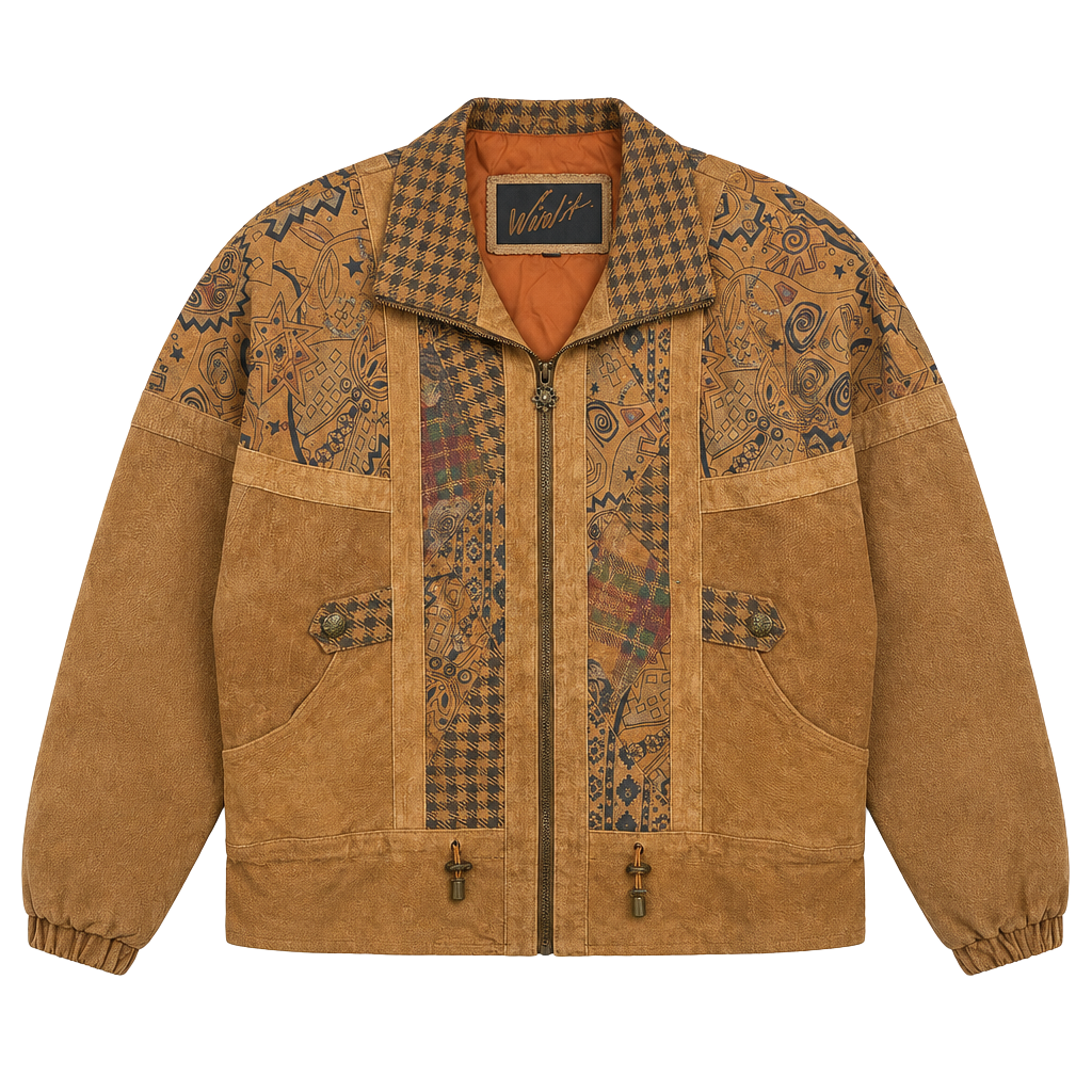 Winlit Vintage Suede Patchwork Leather Jacket Brown 1