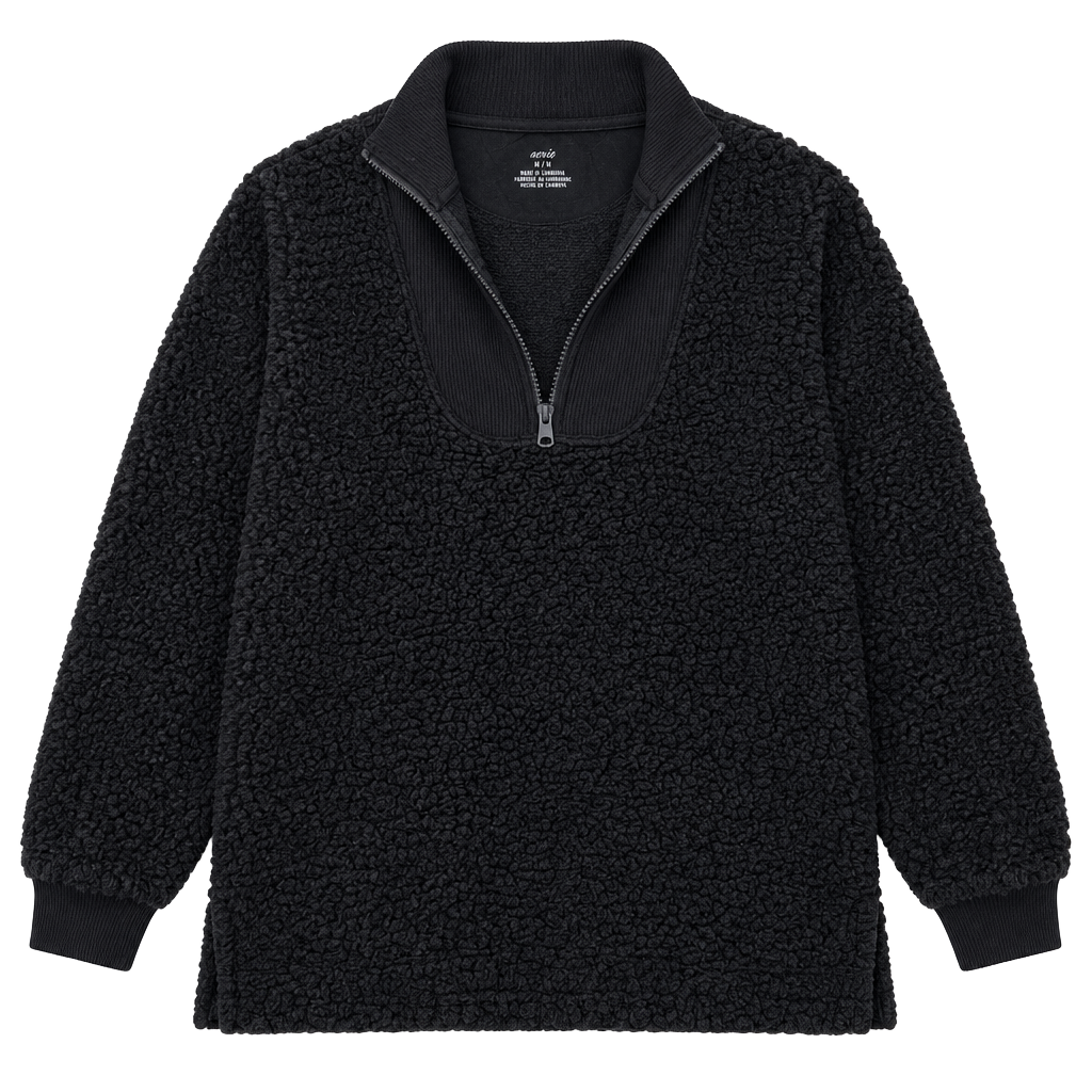 Aerie Dream Sherpa Quarter Zip Pullover Size S Black 1
