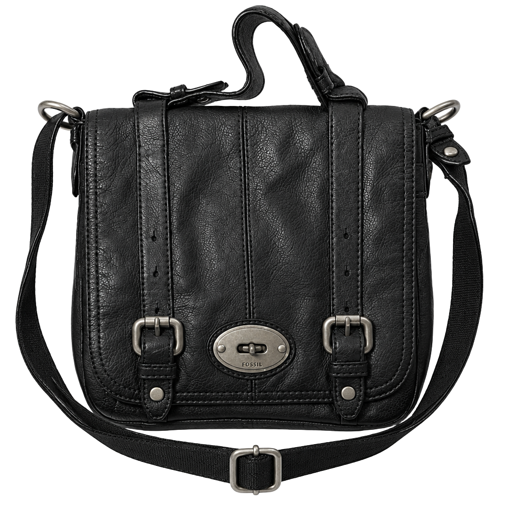 Fossil Black Leather Crossbody Flap Bag 1