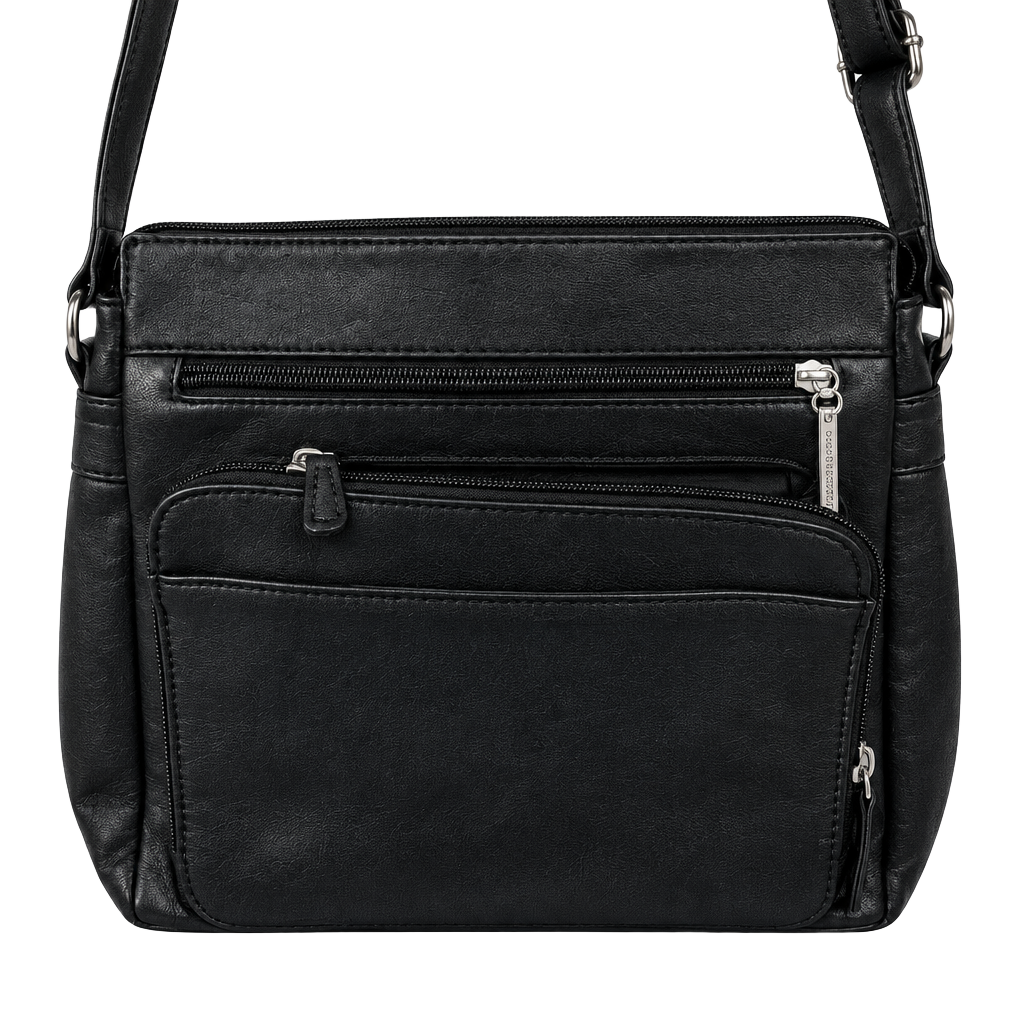 Giani Bernini Black Leather Front Zip Crossbody Bag 1
