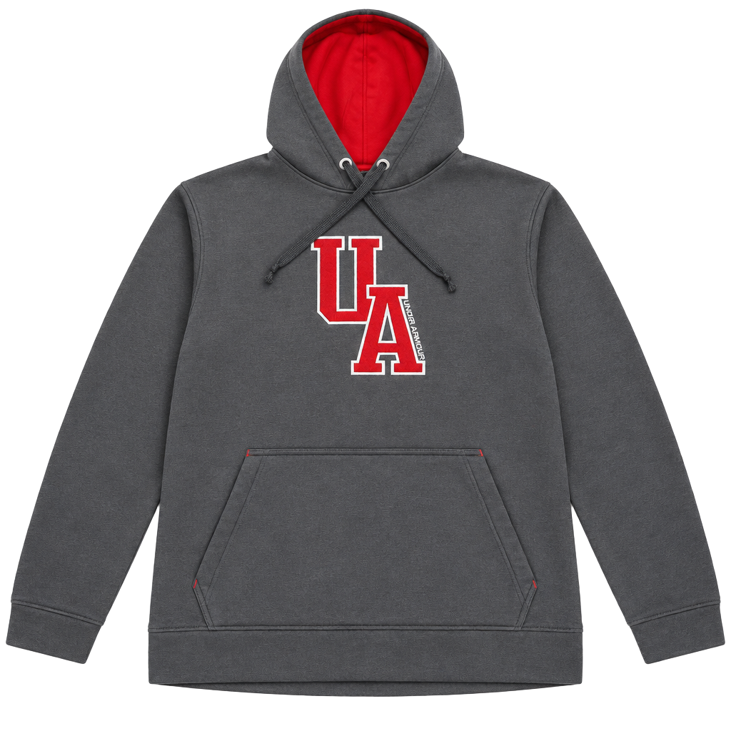 Under Armour Hoodie Size MD Gray Red UA Logo Pullover 1