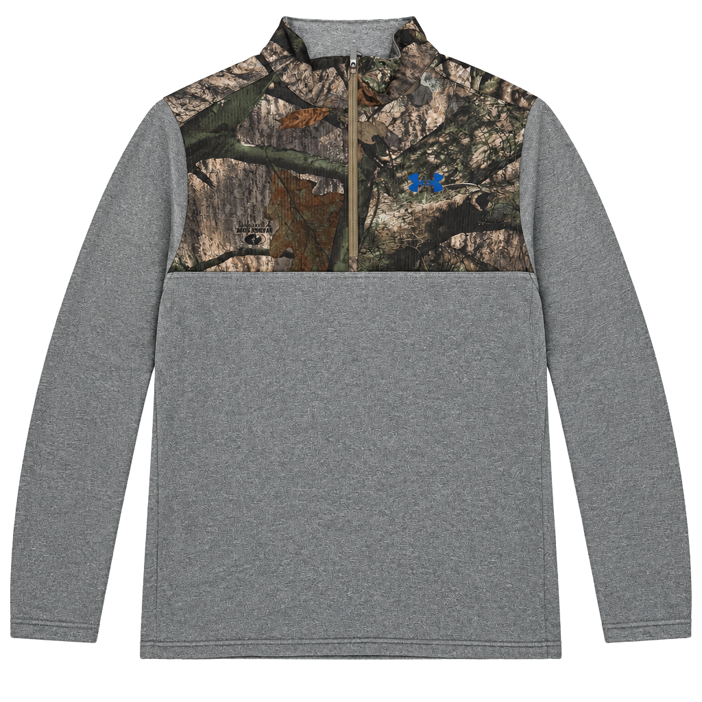 Under Armour 1/4 Zip Pullover Size MD Gray Mossy Oak Camo Hunting Shirt 1