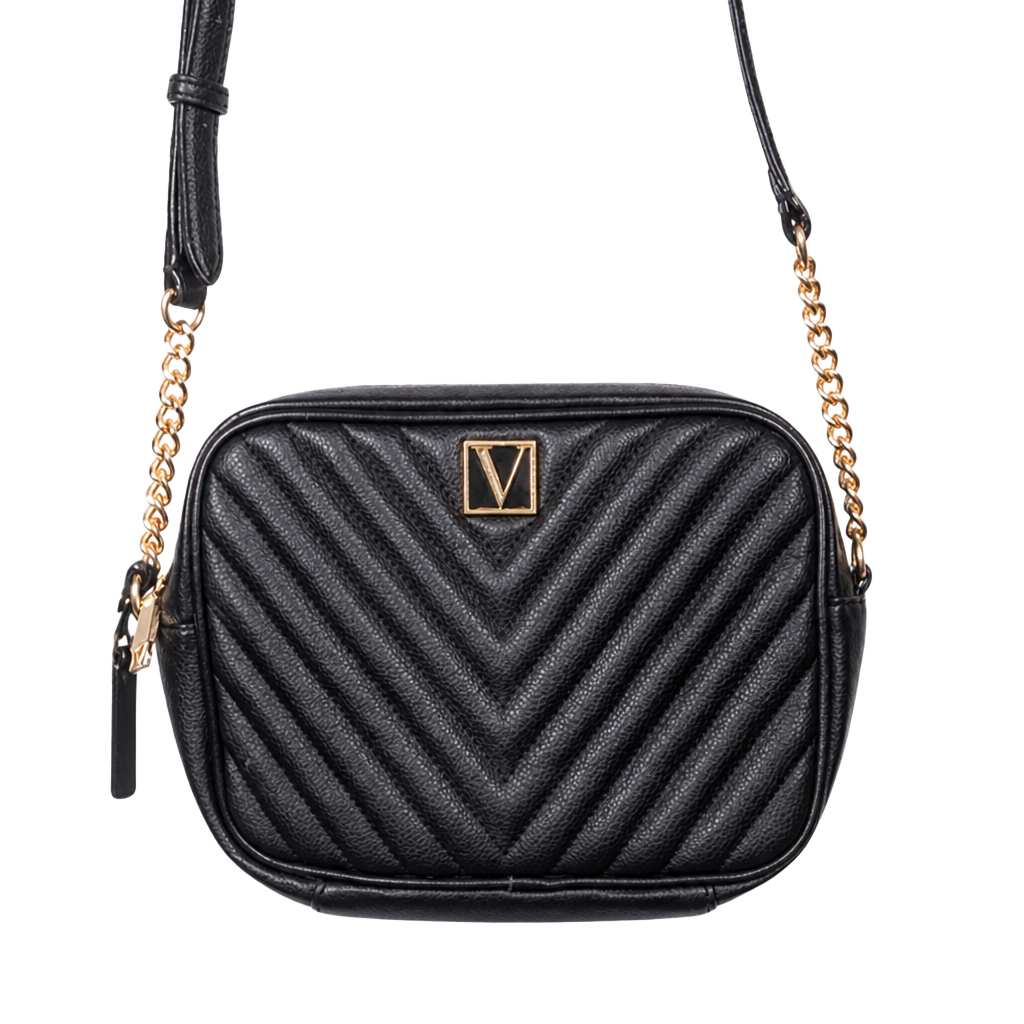 Victoria's Secret Black V-Quilted Top Zip Crossbody Bag 1