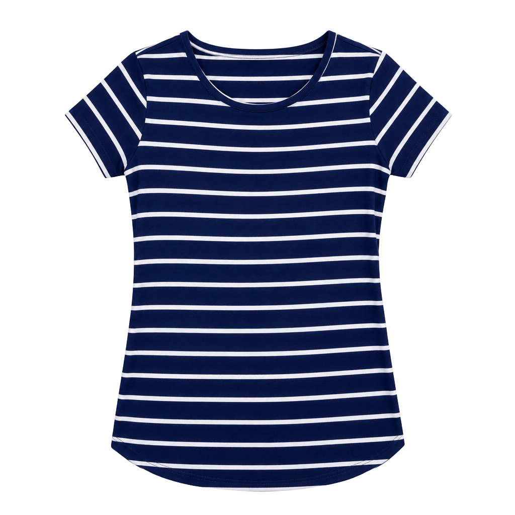 Olivia Blu Maternity Navy Blue and White Striped Short Sleeve Shirt Size M 1