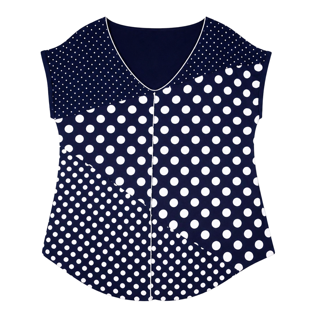 Edista Los Angeles Women Top Polka Dot V Neck Cap Sleeve Medium 1