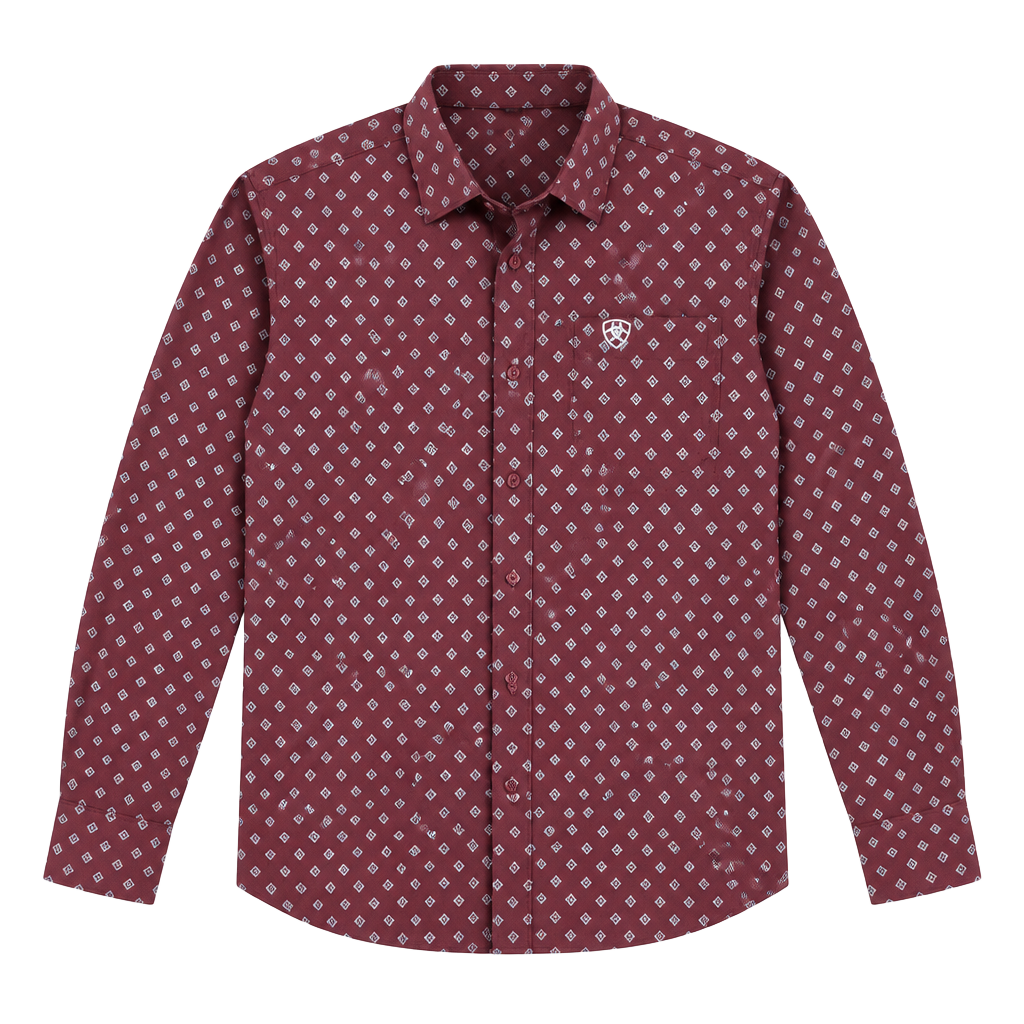 Ariat Long Boys Sleeve Button Up Shirt Size 8/8 Burgundy Geometric Print 1