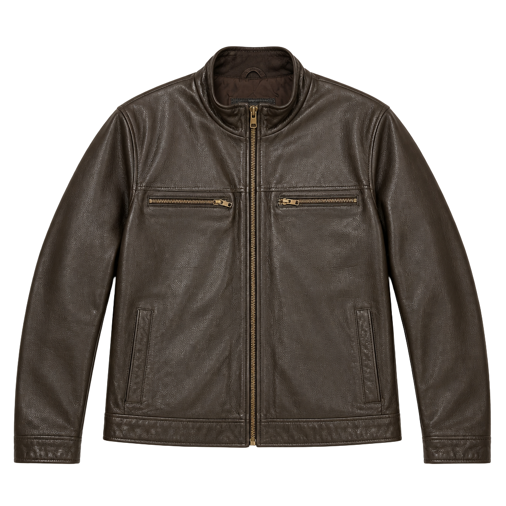 Cole Haan Men's Brown Leather Full Zip Jacket Size XL 1
