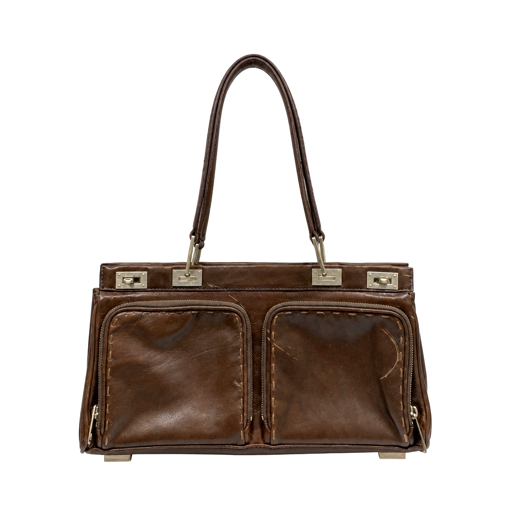 Vintage Lancel Paris Balancel Brown Sculptural Leather Satchel Handbag 1