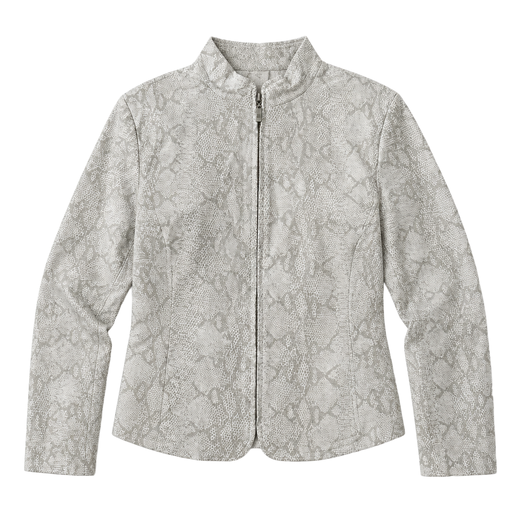 Pamela McCoy Collections Snakeskin Print Genuine Leather Zip Jacket Size L 1
