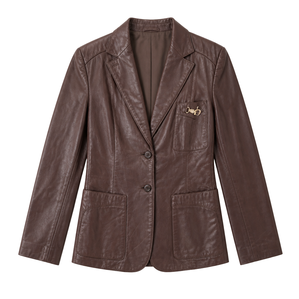 Etienne Aigner Vintage Burgundy Leather Blazer Jacket with Gold Logo Hardware 1