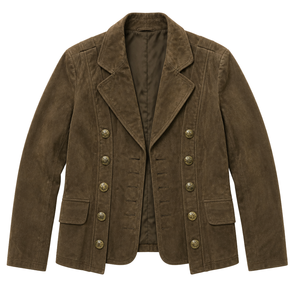 Pamela McCoy Collections Brown Genuine Leather Suede Military Style Jacket Size S 1