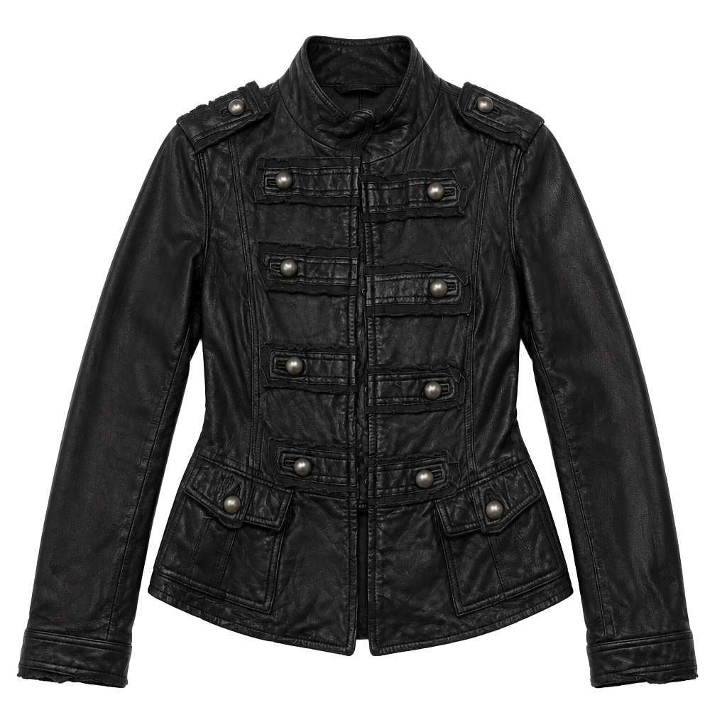 Vintage A|wear Women's Black Real Leather Military Jacket 1