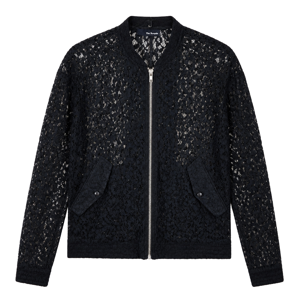 The Kooples Black Guipure Lace Bomber Jacket 1