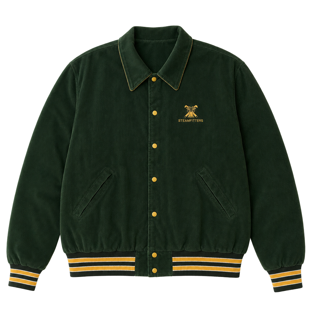 Vintage 80s Birdie Richard A. Leslie Steamfitters Union Corduroy Varsity Jacket 1