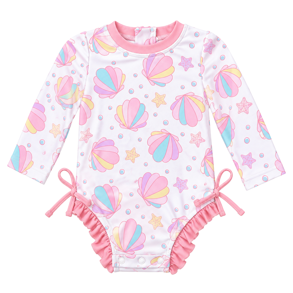 Caden Lane One Piece Ruffle Butt Beach Themed Swim Suit Baby Girl 1