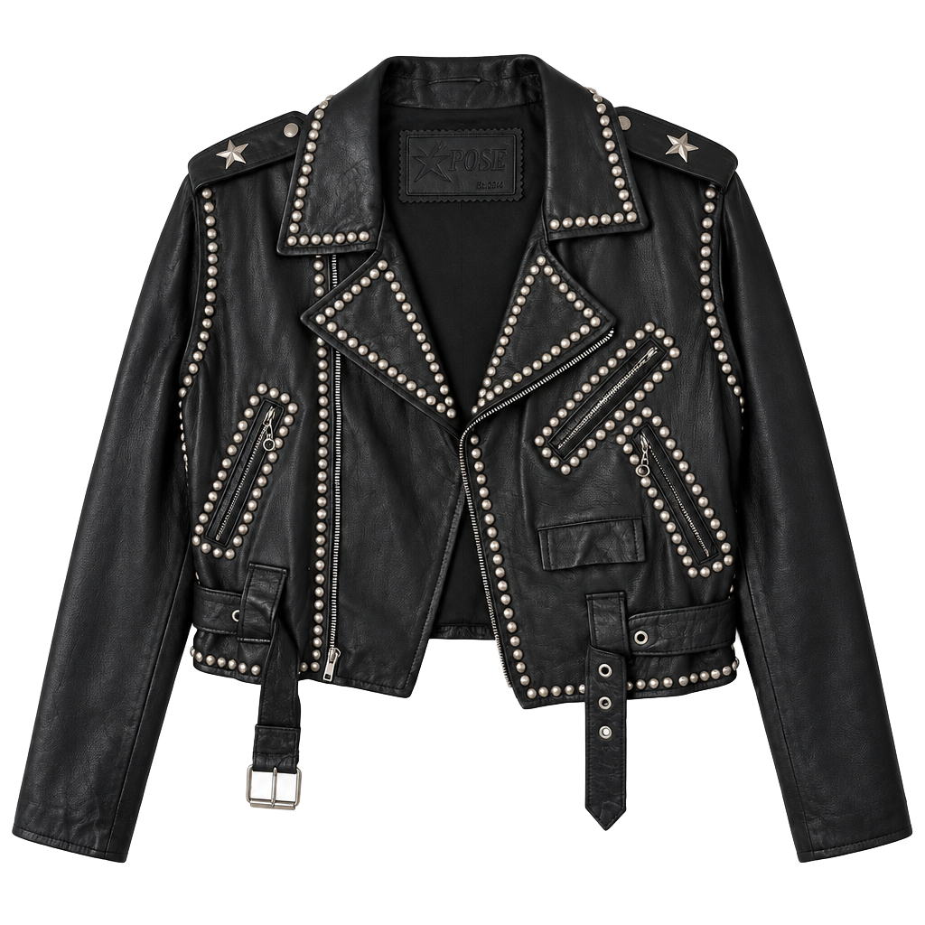X-POSE 1980s Studded Eagle Biker Leather Jacket Grunge Streetwear 1
