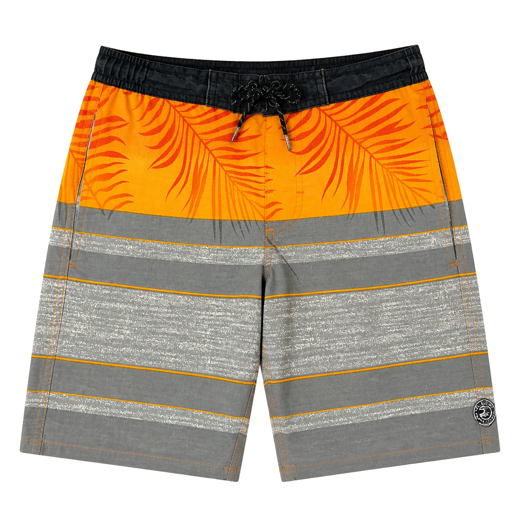 Tony Hawk Boys Reflex Stretch Board Shorts Grey Orange Palm Size M (10/12) 1