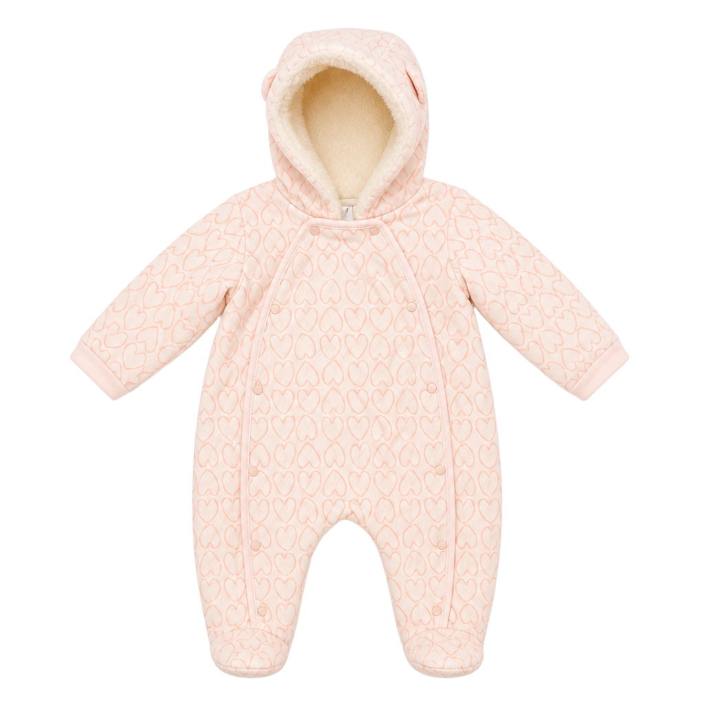 Nordstrom Baby Pink Frosty Hearts Quilted Hooded Bunting 9M 1