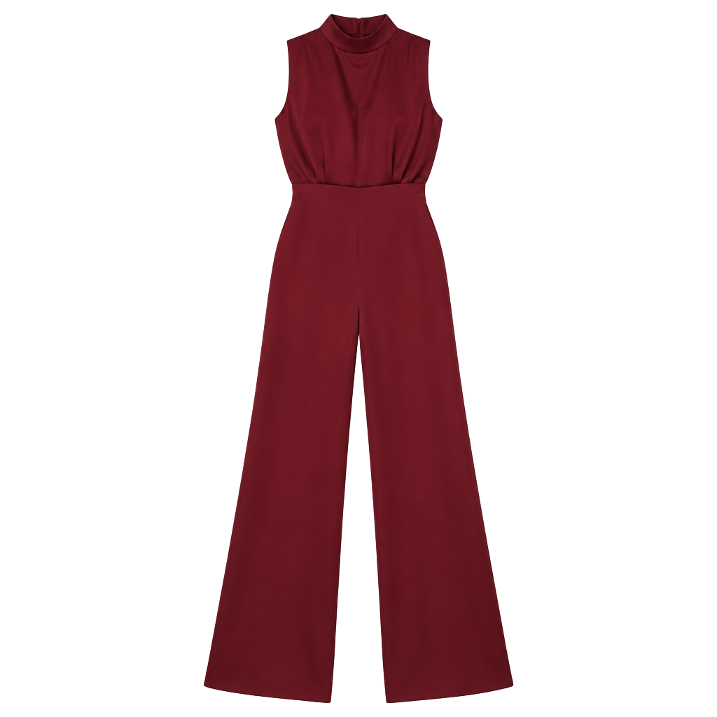Lulus Classic Elegance Wine Red Satin Mock Neck Jumpsuit 1