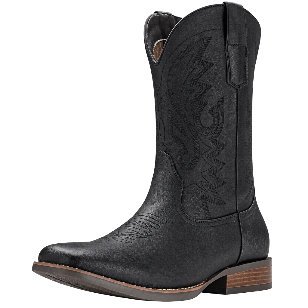 Iuv Men's Square Toe Cowboy Boots Black Western 1