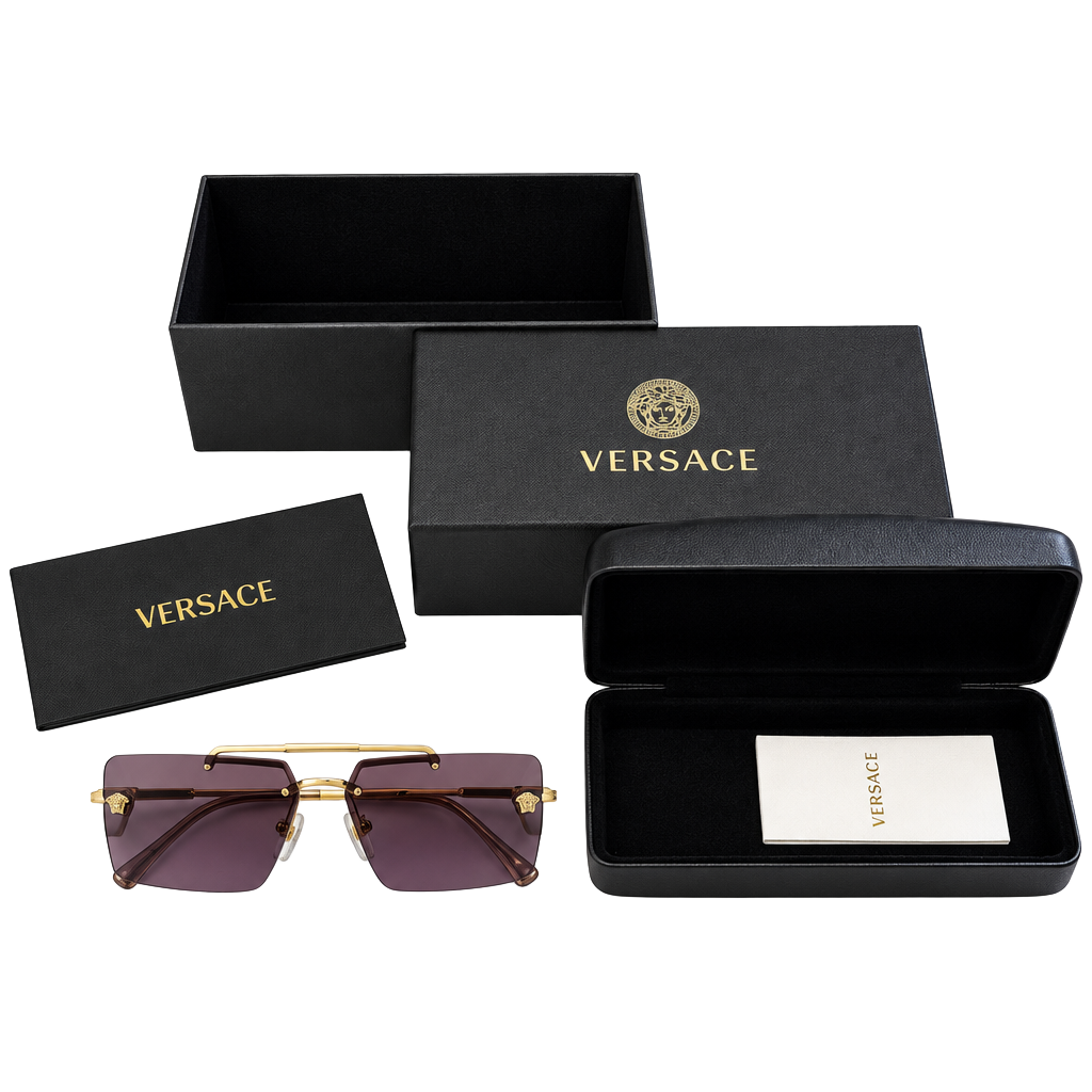 Versace VE2245 Size 60 Gold Violet Rectangle Sunglasses 1