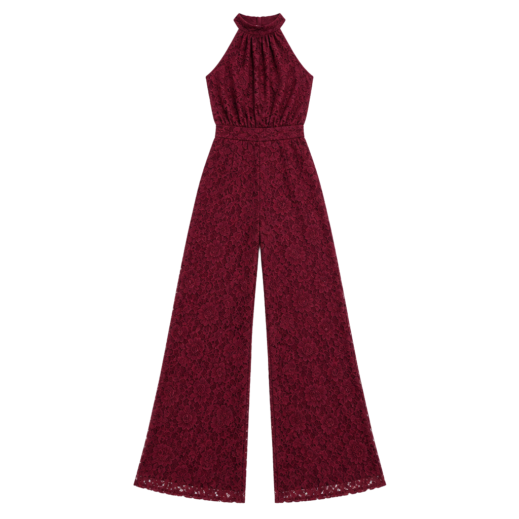 Anthropologie Aida Lace Halter Jumpsuit Wine Red 1