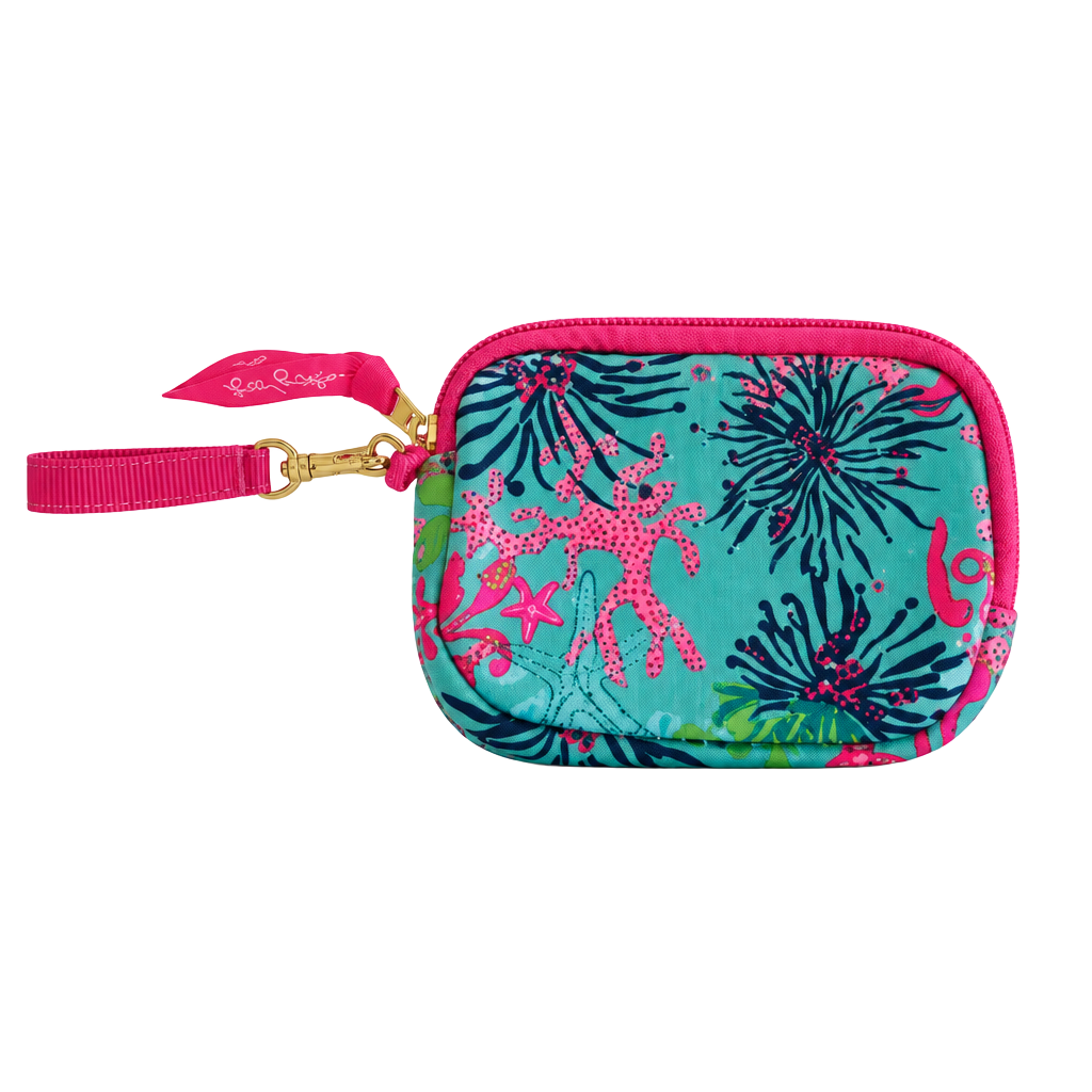 Lilly Pulitzer Teal & Hot Pink Floral Wristlet Key Pouch 1