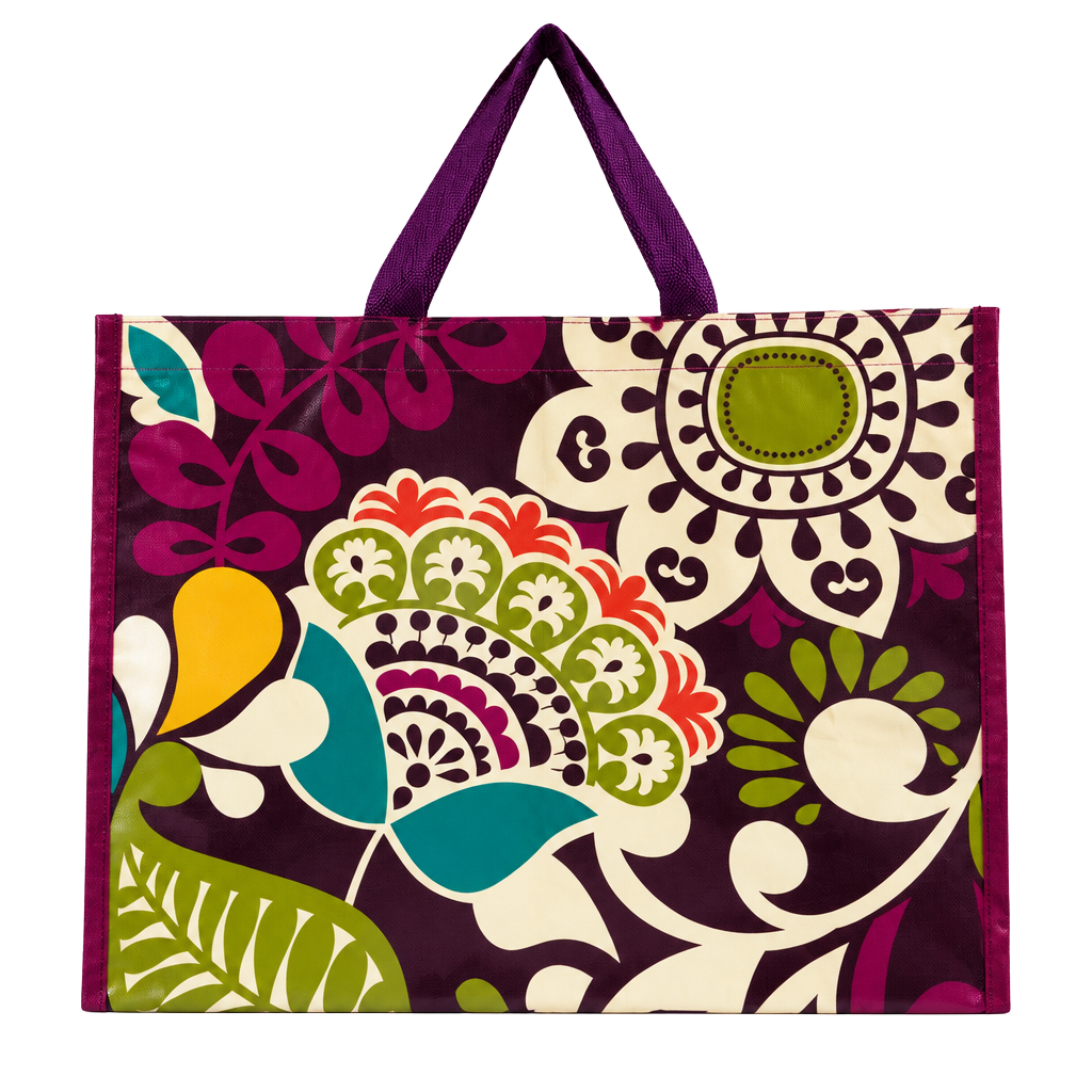 Vera Bradley PLUM CRAZY Floral Laminated Tote in Purple, Teal, Green and White 1