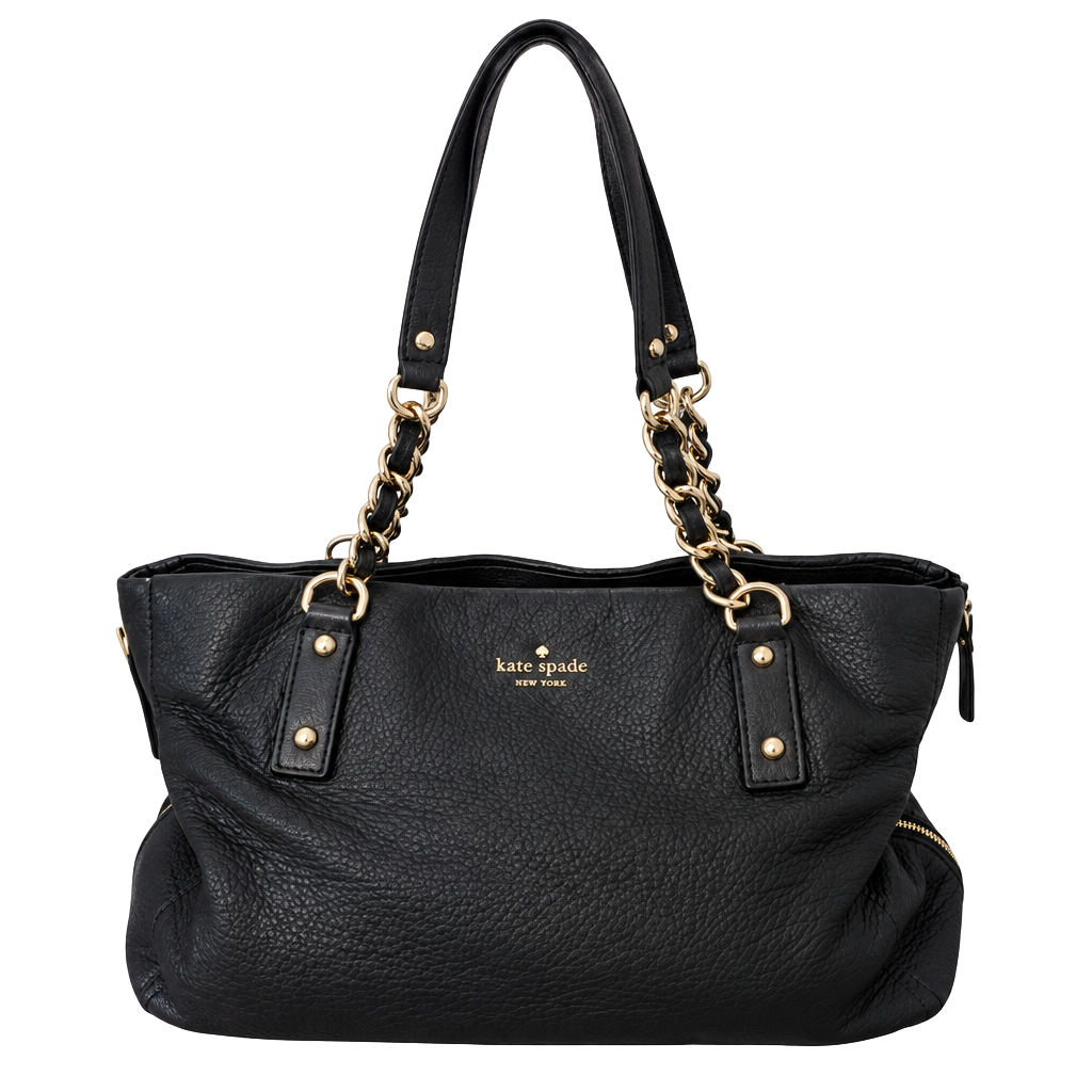 kate spade Black Leather Shoulder Bag with Gold Chain Accents 1