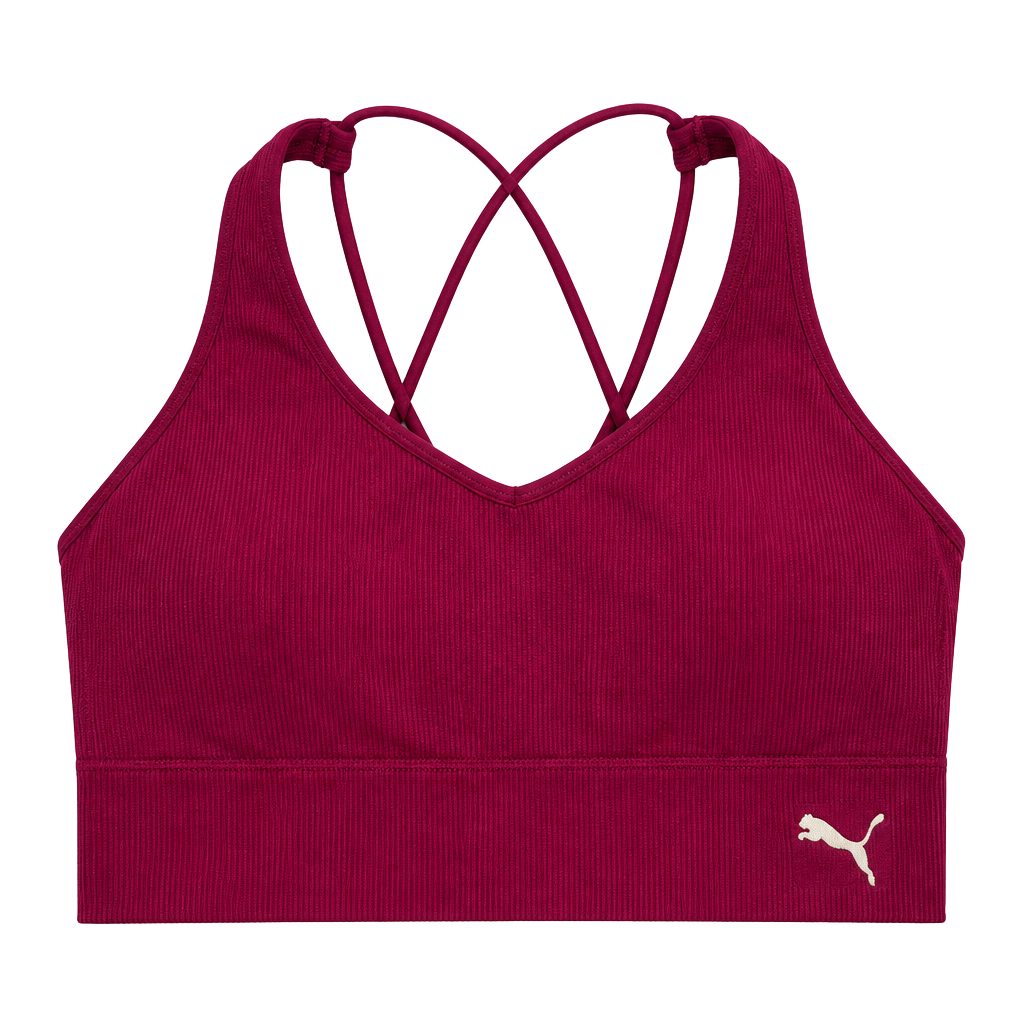 Puma Seamless Sports Bra Size L Maroon Wine Longline Crisscross 1