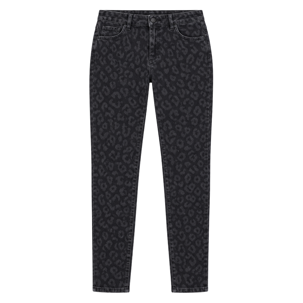 DL1961 Farrow Instasculpt Ankle Skinny Jeans Black Leopard Print size 28 raw hem 1