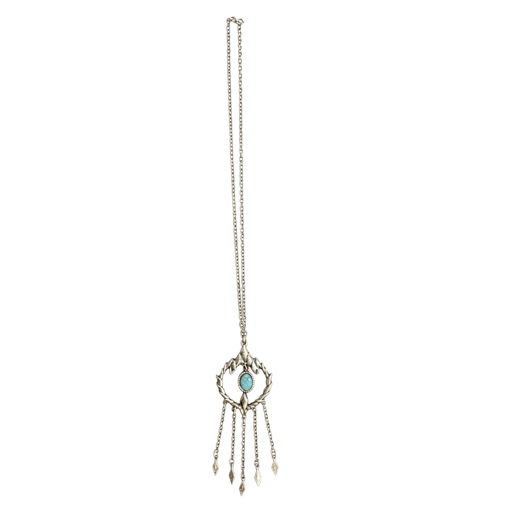 Beautiful Vintage 17 Inch Turquoise Dream Catcher Design Necklace Silver Metal - , 1