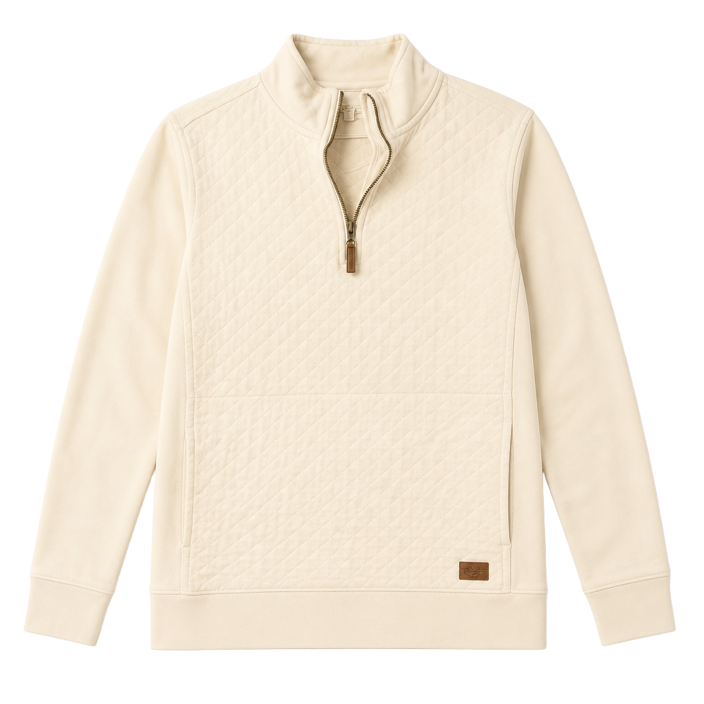 L.L.Bean Women's Quilted Quarter-Zip Pullover Cream Size L 1