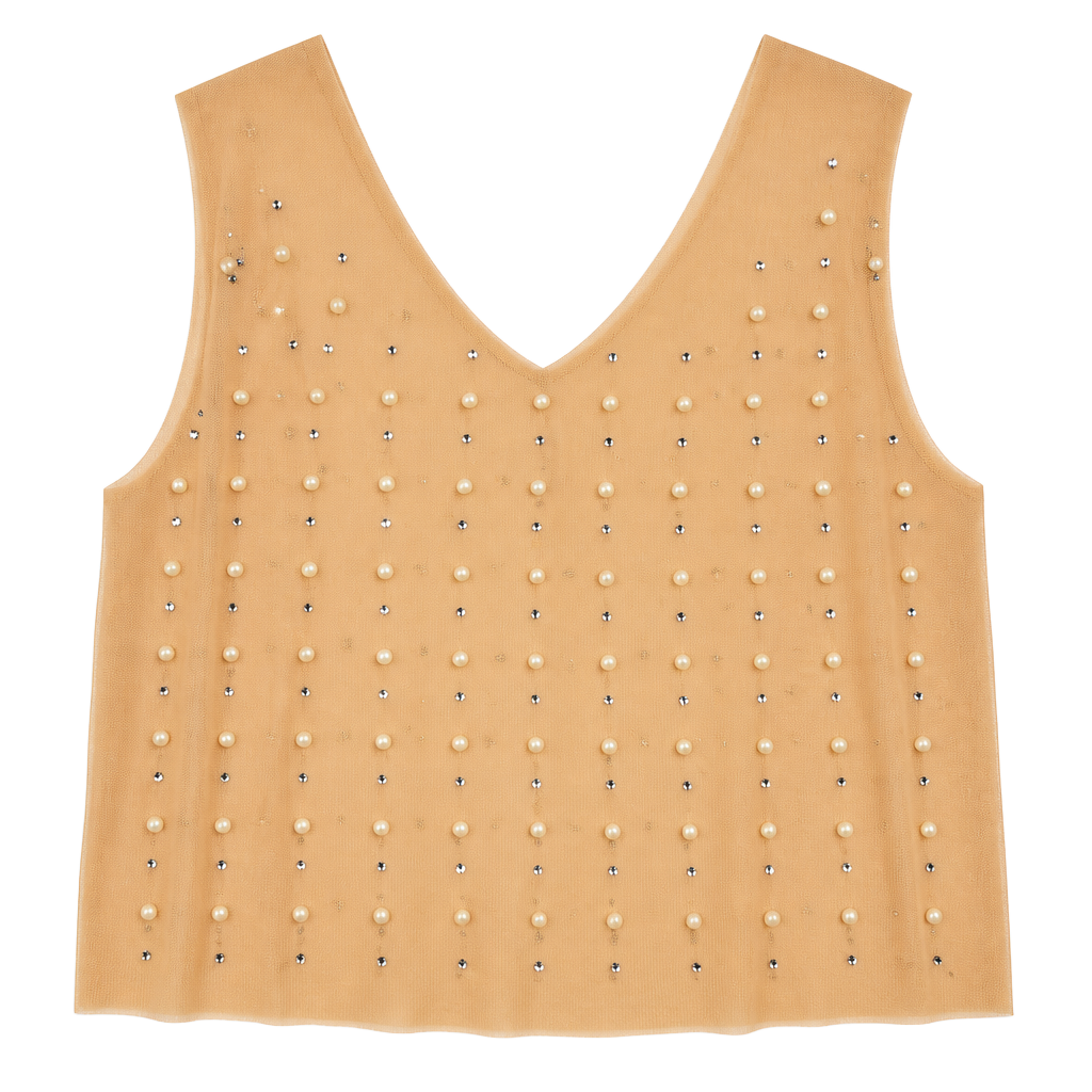 OPPA! Peach Mesh Pearl and Rhinestone Embellished Tank Top| Size 1X 1