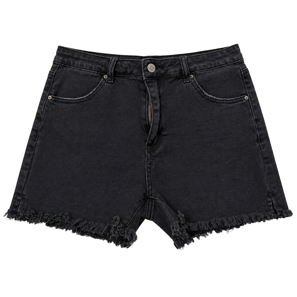 Zenana Black Raw Hem Shorts 1