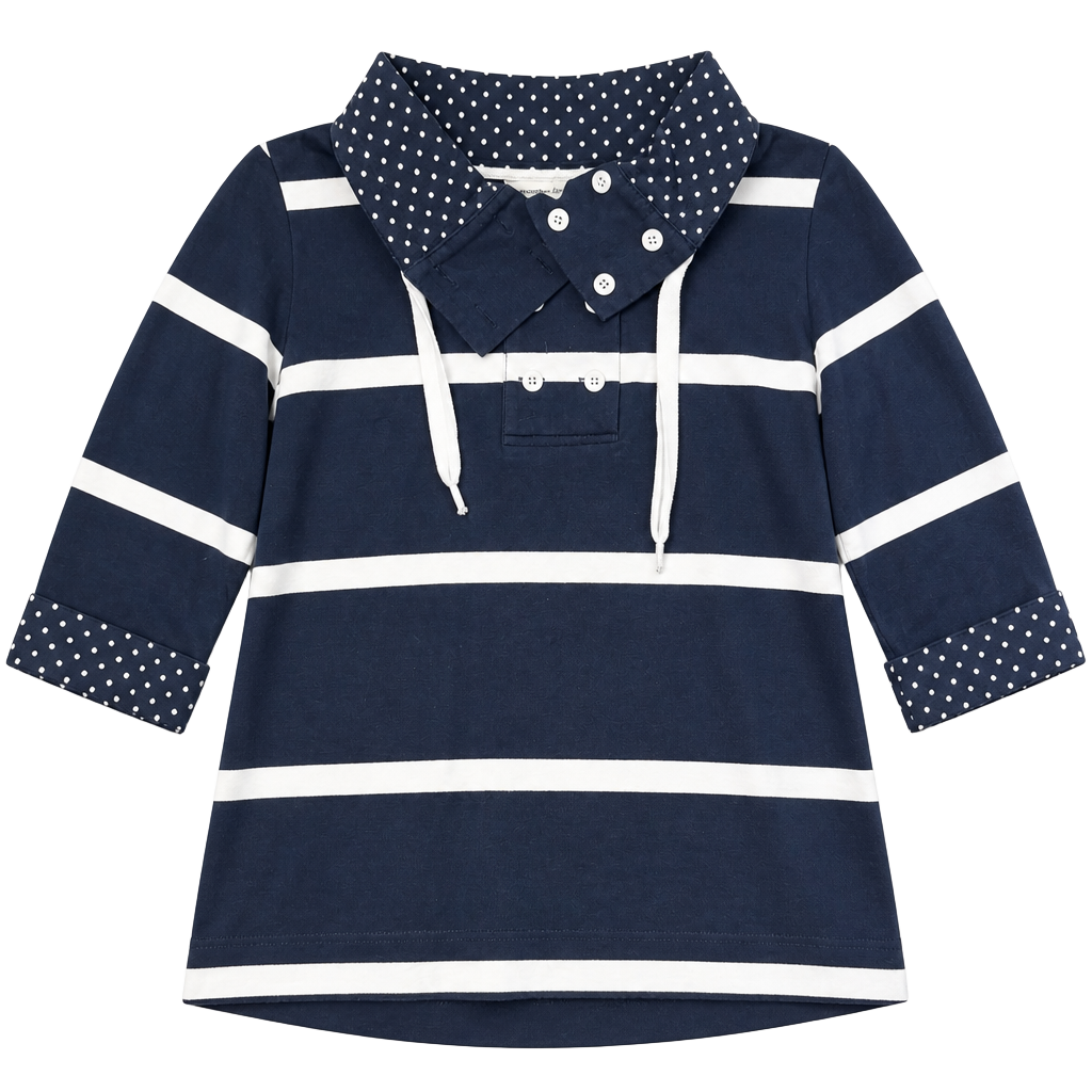 Christopher & Banks Navy Blue White Striped Polka Dot Top 1