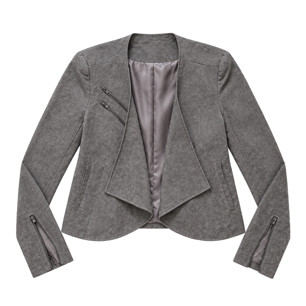 Double Zero Faux Suede Open Front Drape Jacket 1
