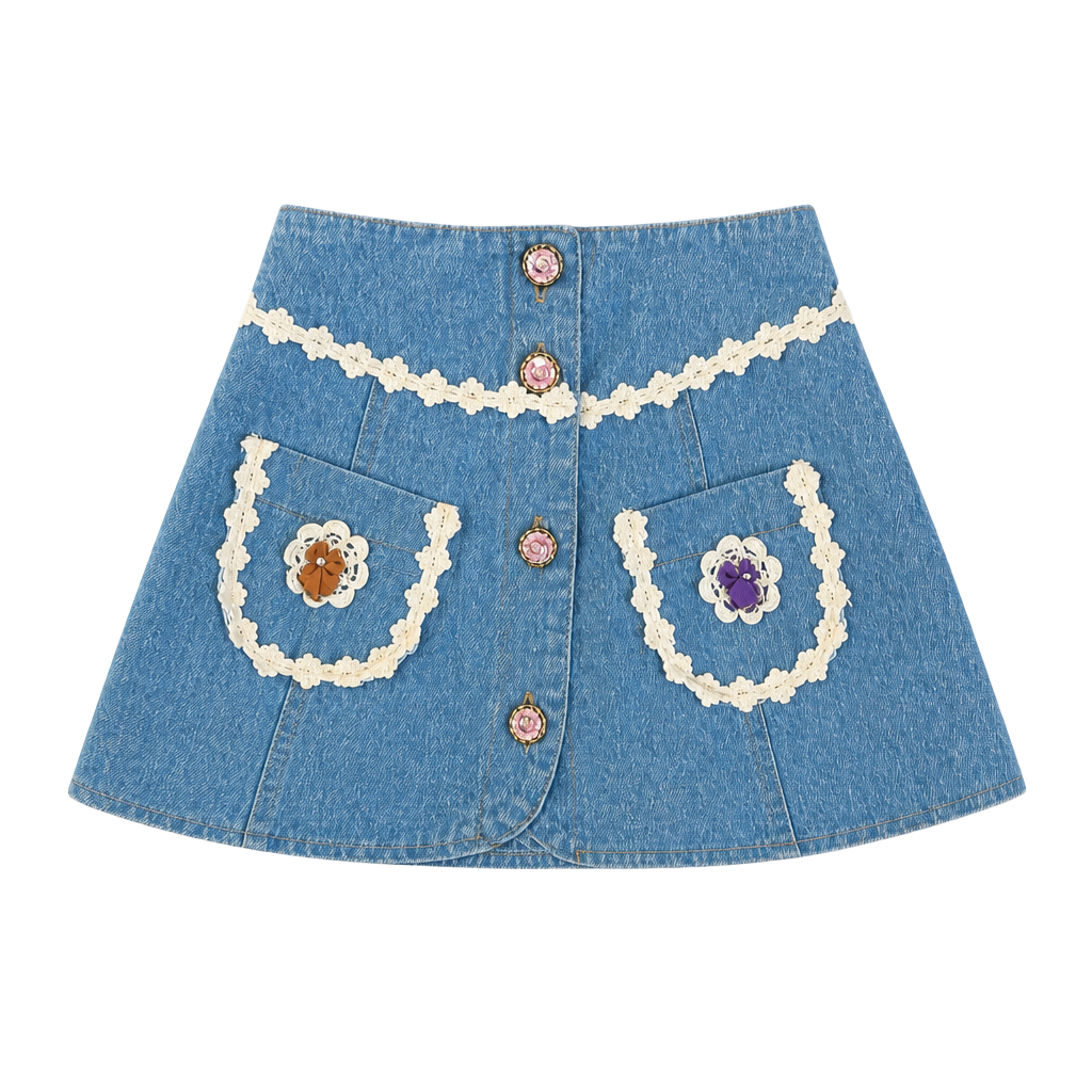 Vintage Baby Baby Lace Trim Denim Skirt Size 4 1