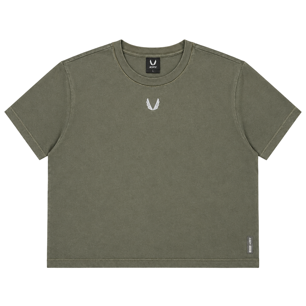 ASRV W019 LYCRA Cropped Tee Size L Sage Green Workout Shirt 1