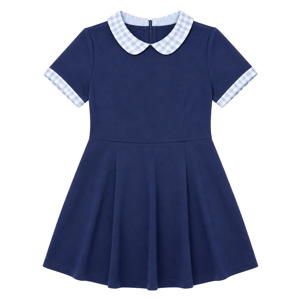 Unique Vintage x Gwynnie Bee Navy Blue Gingham Collar Fit and Flare Dress 1