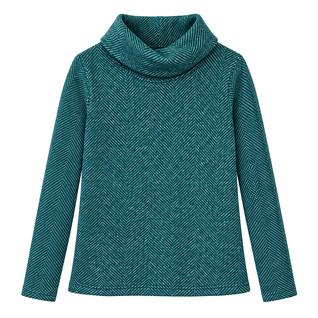 J crew Cowl Neck Sweatshirt Teal Green Herringbone Pattern 1