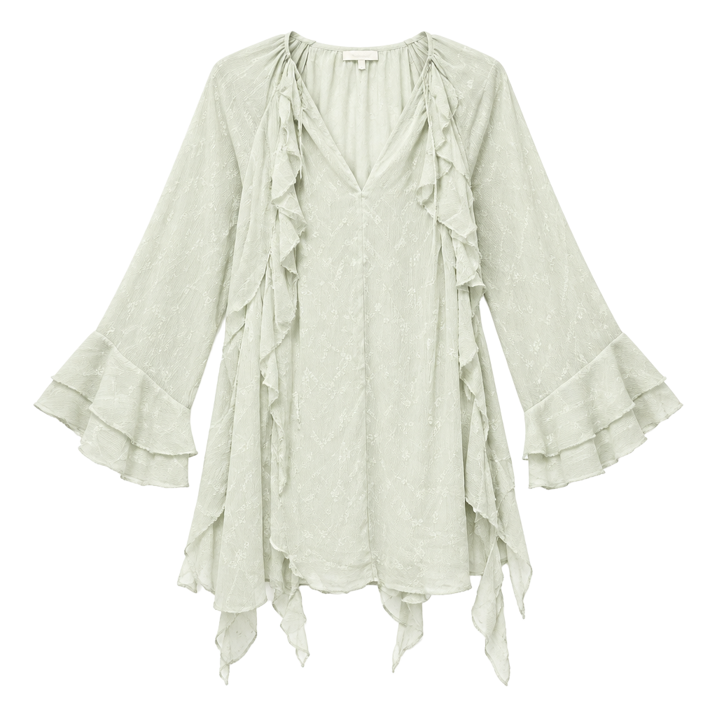 Francesca's Mint Green Ruffled Long Sleeve Mini Dress 1