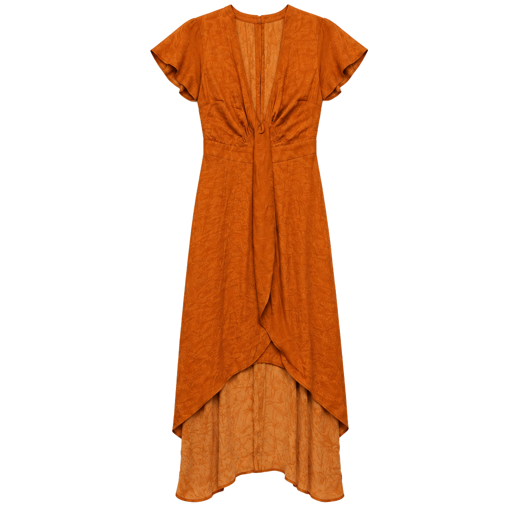 Blue Rain Francesca's Orange Tie-Front Flutter Sleeve High-Low Dress 1