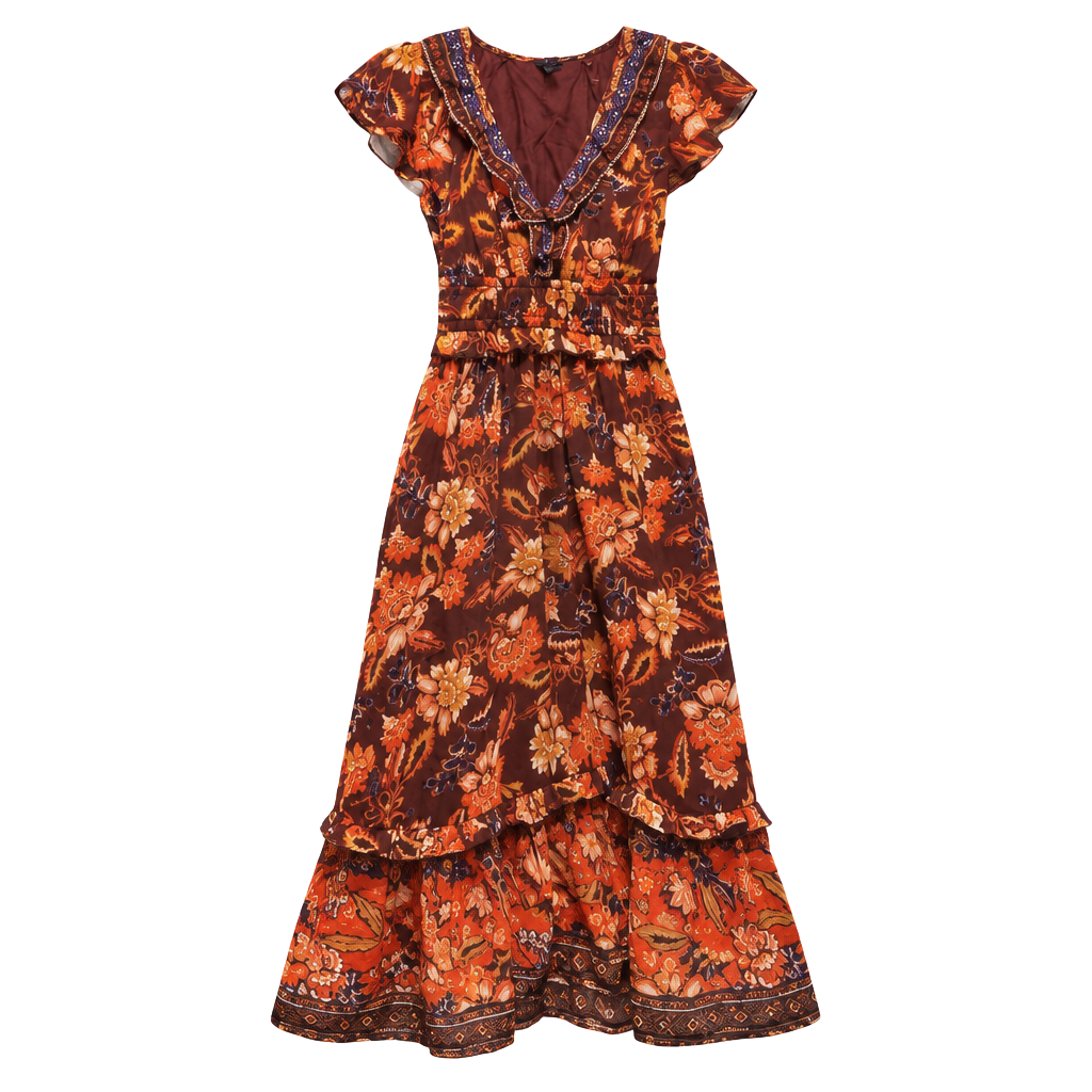 Old Navy Ruffled V-Neck Smocked-Waist Floral Maxi Dress, Size XS 1