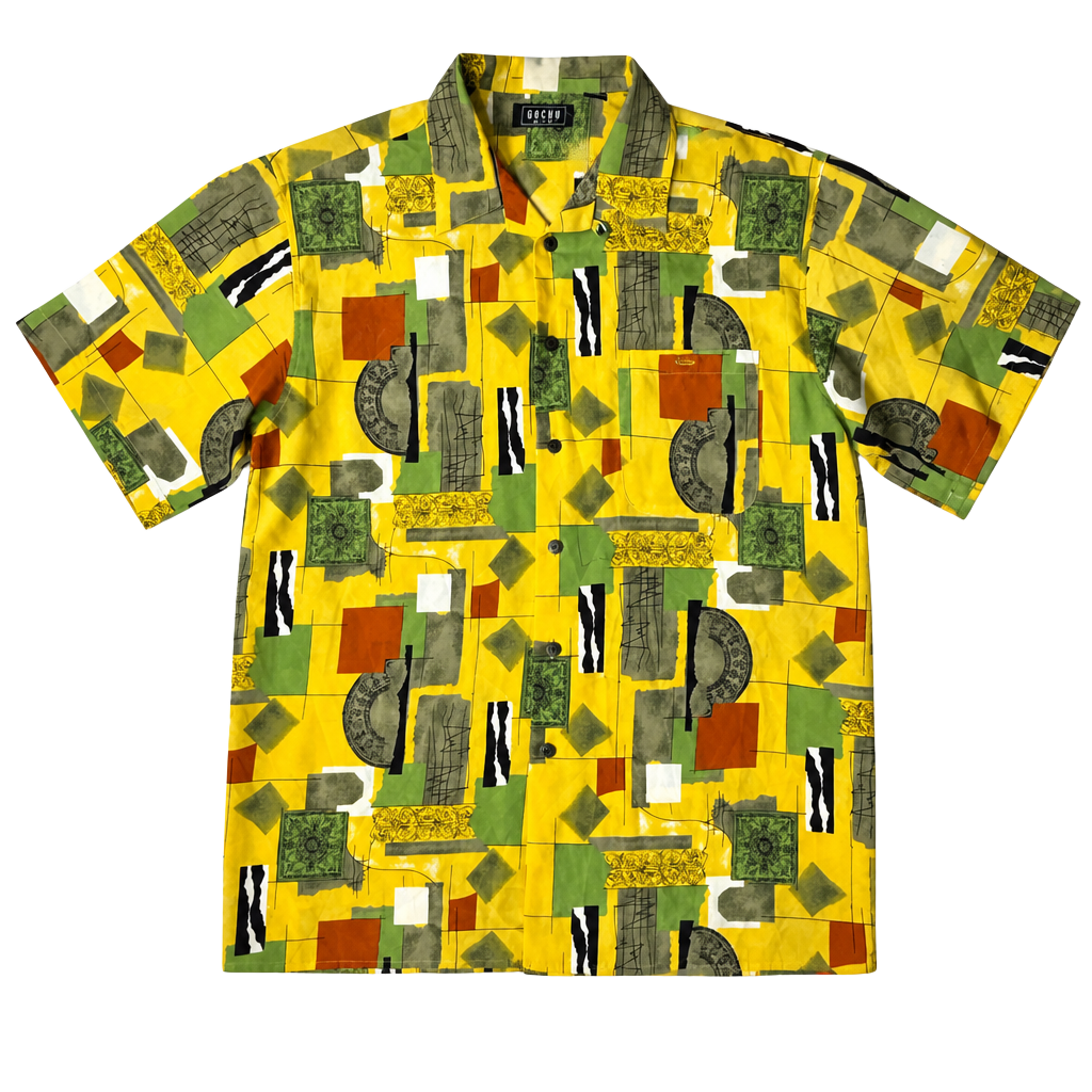 Goouch Vintage Abstract Button Up Shirt Size L Yellow Multi 1