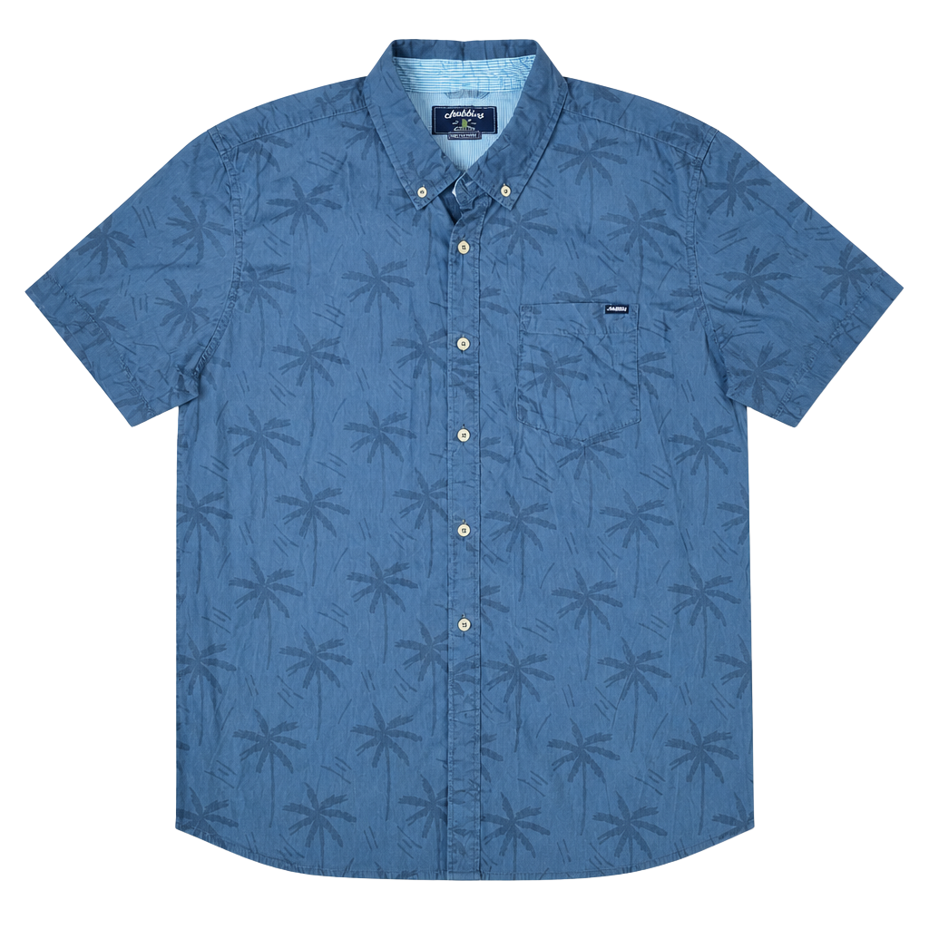 Chubbies Button-Down Shirt Size XL Blue Palm Tree Print Short Sleeve 1