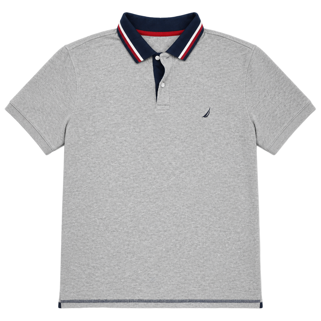 Nautica Polo Shirt Size L Gray Cotton Short Sleeve Tipped Collar 1