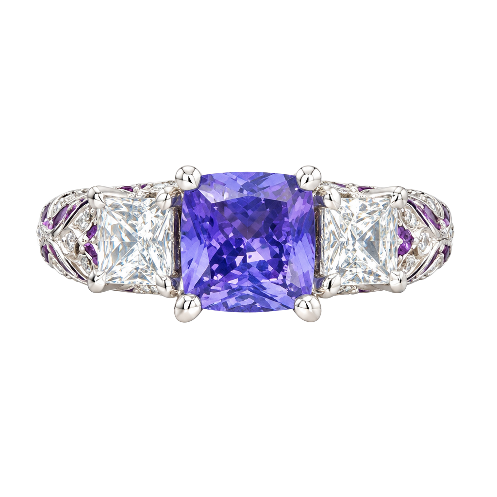 Vintage Style Silver .925 Purple Enamel Rhinestone Ring 1
