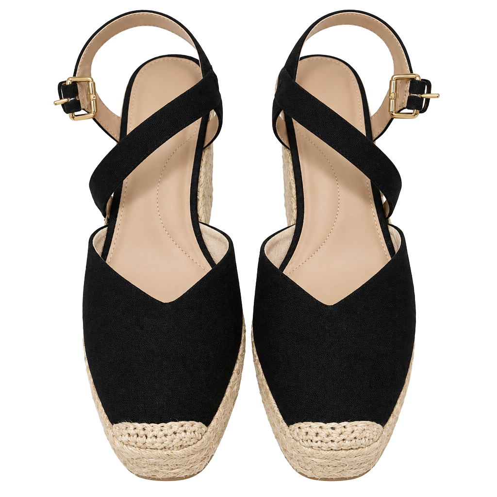 Time & Tru Black Espadrille Wedge Sandals Size 10 1